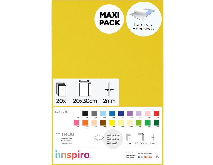 Innspiro Feuilles de mousse EVA autocollantes jaune clair 20x30 cm x 2 mm, 20 unités Innspiro Feuilles de mousse EVA autocollantes jaune clair 20x30 cm x 2 mm, 20 unités