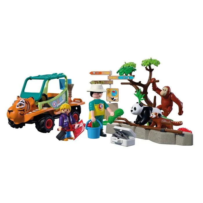 Playmobil 72072 Zoo - Gardien de zoo et véhicule, set de jeu pour enfants avec camionnette et figurine