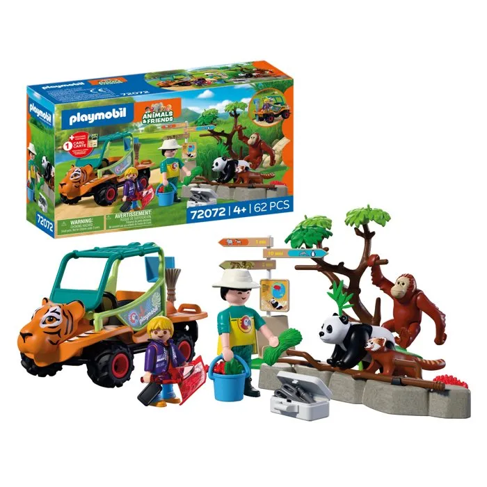 Playmobil 72072 Zoo - Gardien de zoo et véhicule, set de jeu pour enfants avec camionnette et figurine
