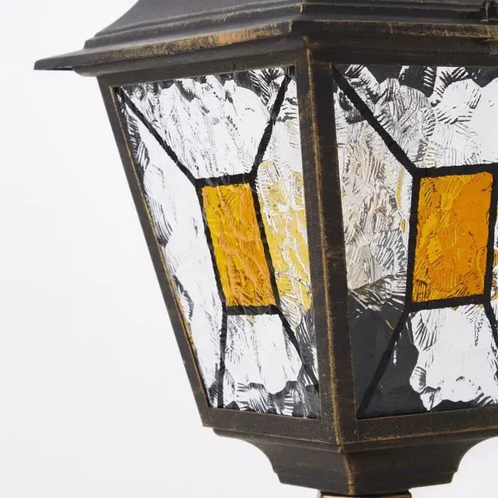 BRILLIANT Borne extérieure JANEL noir doré en métal et verre pour ampoule E27 max 60W LED, IP44, étanche, dimensions 44x18x18 cm BRILLIANT Borne extérieure JANEL noir doré en métal et verre pour ampoule E27 max 60W LED, IP44, étanche, dimensions 44x18x18 cm