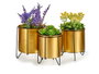 Giftdecor Set de 3 Jardinières avec Support Métal Doré et Noir 40x22x21 cm (Set de 4)