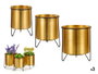 Giftdecor Set de 3 Jardinières avec Support Métal Doré et Noir 40x22x21 cm (Set de 4)