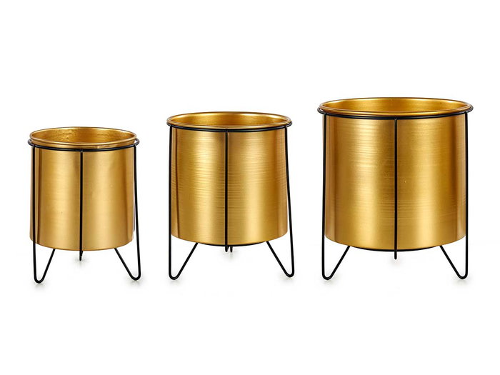 Giftdecor Set de 3 Jardinières avec Support Métal Doré et Noir 40x22x21 cm (Set de 4)