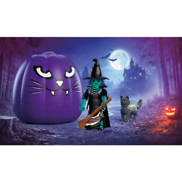 Playmobil 72360 Citrouille : Sorcière et Chat avec cachette magique