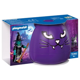Playmobil 72360 Citrouille : Sorcière et Chat avec cachette magique