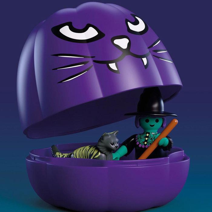 Playmobil 72360 Citrouille : Sorcière et Chat avec cachette magique