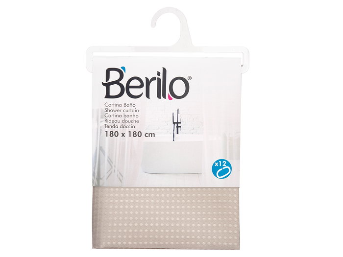 Berilo Cortina de Douche en Polyester Beige à Pois 180x180 cm (Set de 12)