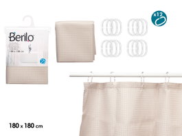 Berilo Cortina de Douche en Polyester Beige à Pois 180x180 cm (Set de 12)