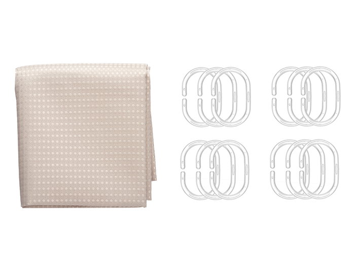 Berilo Cortina de Douche en Polyester Beige à Pois 180x180 cm (Set de 12)