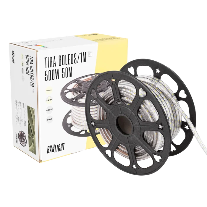 BX3 BX3-220-60-50M-WW - Ruban LED 220V 50 m 500W, 60 LED/m SMD5050, 42000 lm, blanc chaud 3000K, IP65, 40000h