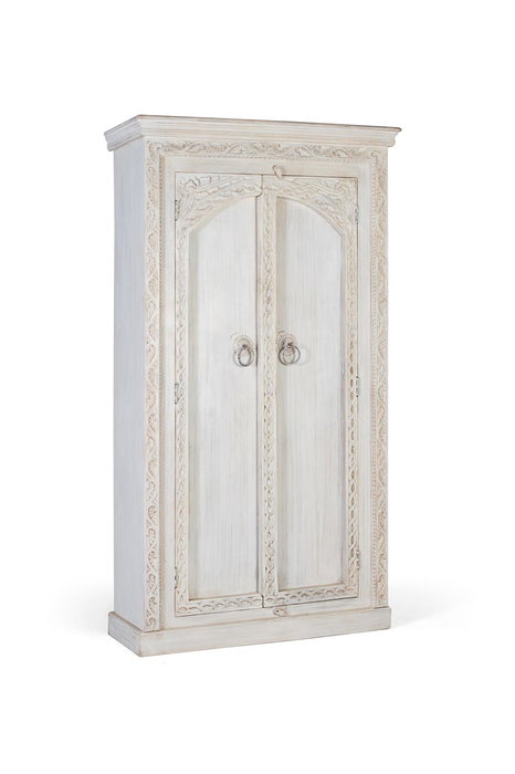 GINER Y COLOMER - Armoire 2 portes en bois de manguier blanc vieilli fait main - 180 x 100 x 40 cm