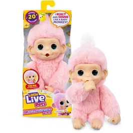 Little Live Pets - Peluche interactive bébé singe mini rose, suce son pouce, réagit aux caresses, +20 sons, accroche partout, piles incluses, pour enfant dès 4 ans