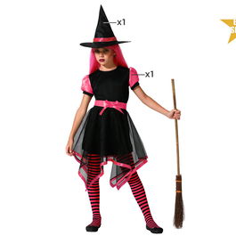 Déguisement Enfant Sorcière avec Robe Courte Rose et Chapeau Pointu Halloween - Taille 5-6 Ans