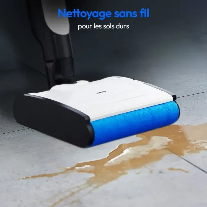 MEDION H10 Nettoyeur Sol Dur sans Fil - Rouleau Brosse, Réservoirs Eau Propre/Sale, Fonction Auto-Nettoyage, Écran LED, 30W, Autonomie 45 Min