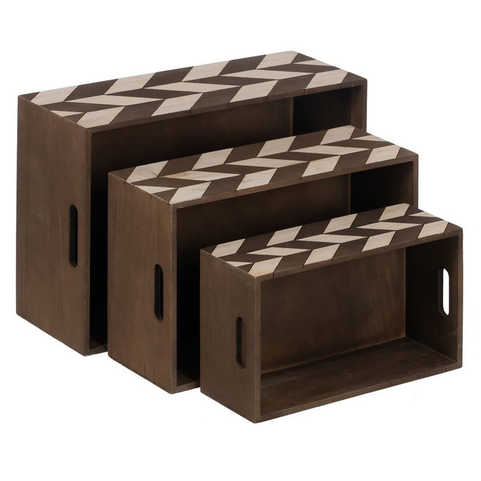 BigBuy Home Set de 3 boîtes décoratives Marron Naturel en Bois de paulownia
