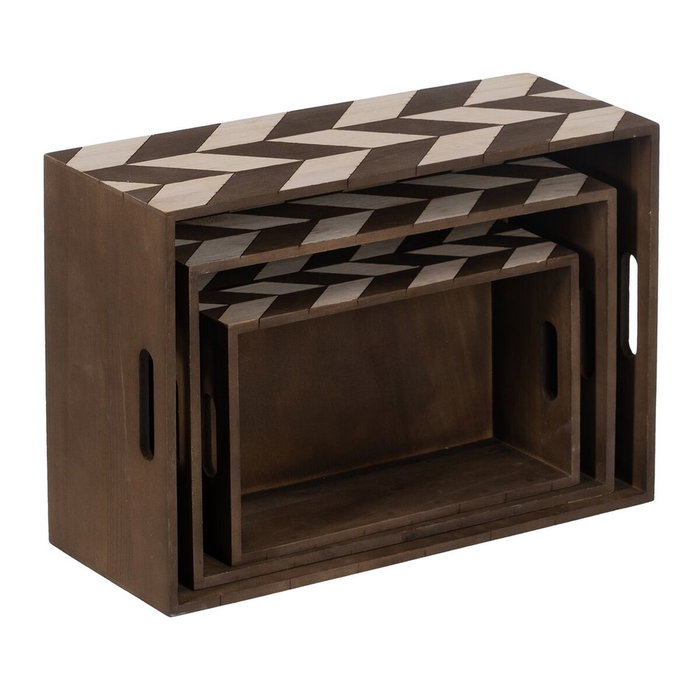 BigBuy Home Set de 3 boîtes décoratives Marron Naturel en Bois de paulownia