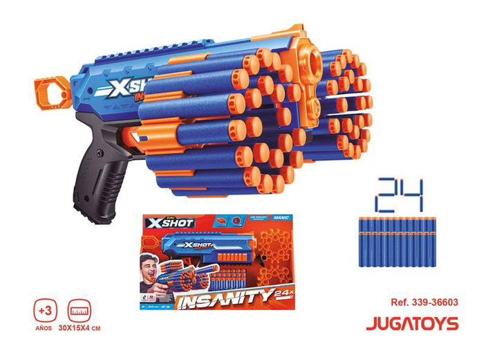 Zuru X-Shot Insanity Manic - Pistolet Blaster avec 24 Fléchettes en Mousse Air Pocket Technology et Rangement Modulaire
