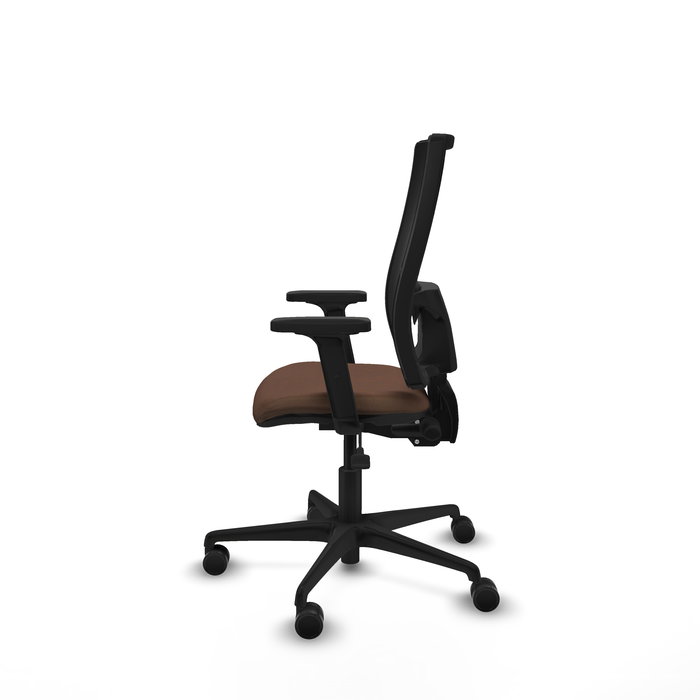 Chaise Bormate Asynchrone tissu Marron foncé Maille Noir Base en nylon noir Accoudoir 2D Sans appui-tête Roulettes 65mm nylon