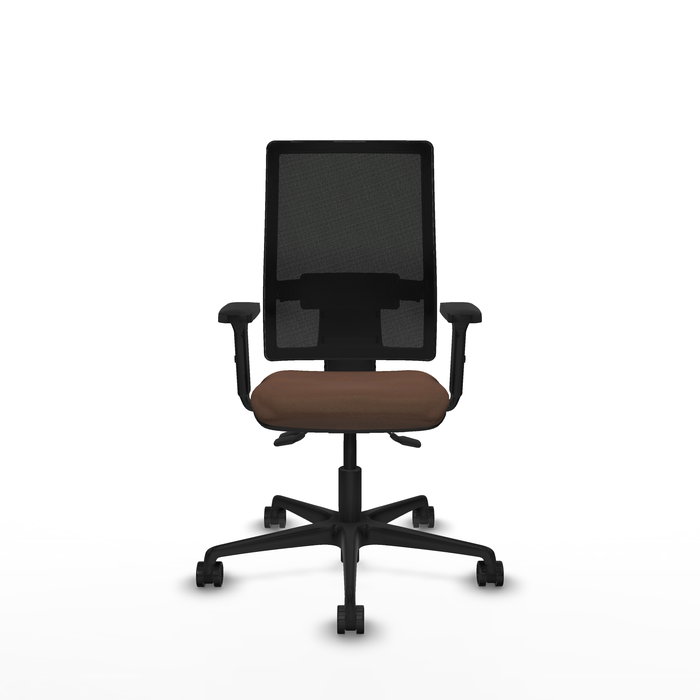 Chaise Bormate Asynchrone tissu Marron foncé Maille Noir Base en nylon noir Accoudoir 2D Sans appui-tête Roulettes 65mm nylon