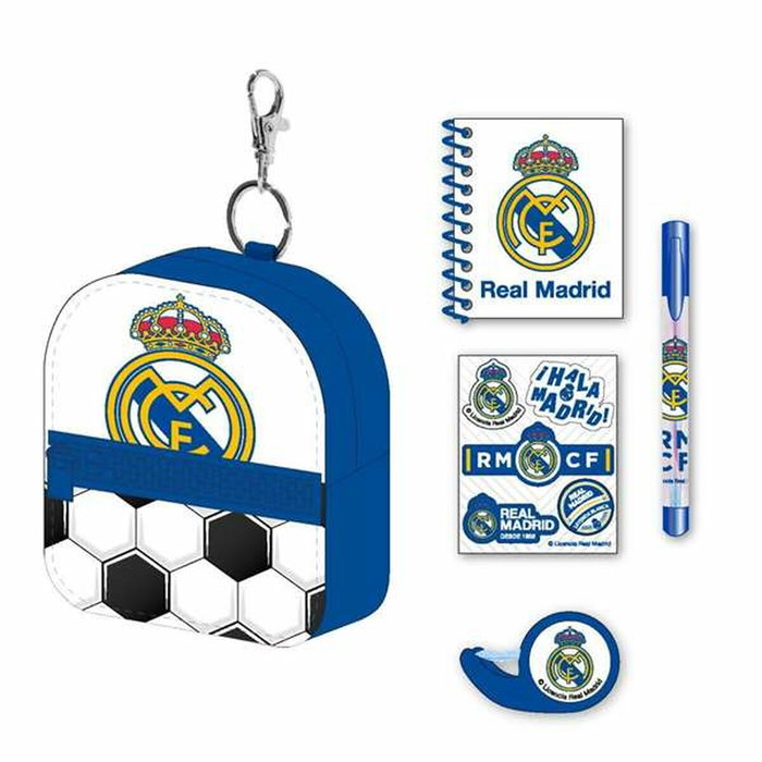 CERDÁ Set de Papeterie Mini Mochila Real Madrid en Polyester Bleu Royal - 19,5 x 22,5 x 4,5 cm