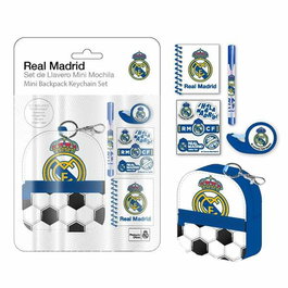CERDÁ Set de Papeterie Mini Mochila Real Madrid en Polyester Bleu Royal - 19,5 x 22,5 x 4,5 cm