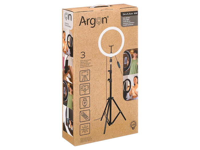 Arte Regal Ring Light Selfie Trépied 57x10x30 cm avec Pied Extensible 195 cm Plastique Noir Blanc 120 LED USB (Set de 4)
