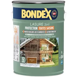 Bondex Lasure Bois Extérieur 2 en 1 - Protection Toutes Saisons 12 Ans - Chêne Foncé - Aspect Satin - Haute Résistance à l'Eau et aux UV - Rendu 13 m²/L - 5 Litres
