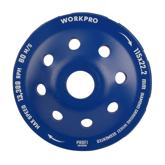 Workpro Meule tasse diamantée segmentée 9 dents Profi Ø115 x 22,2 mm pour béton et pierre