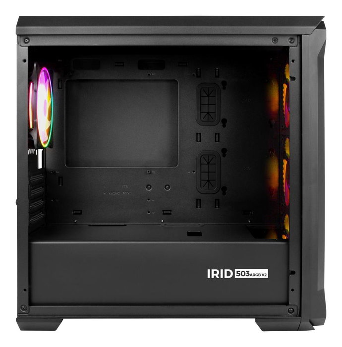 Genesis Boîtier PC Irid 503 ARGB Mini Tower Noir, 4 Ventilateurs 120mm ARGB, Vitre Trempée