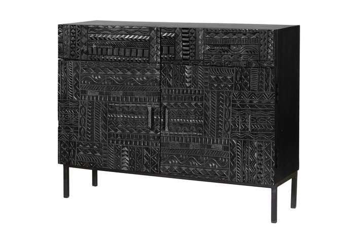 GINER Y COLOMER Commode en bois de manguier sculpté, Noyer foncé