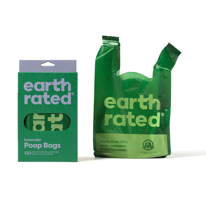 Earth Rated - 120 Sacs à déjections canines lavande, imperméables avec poignées - 65% plastique recyclé