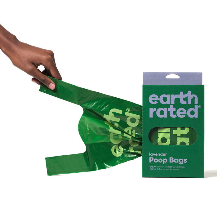 Earth Rated - 120 Sacs à déjections canines lavande, imperméables avec poignées - 65% plastique recyclé