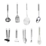 Fackelmann - Set de 9 ustensiles de cuisine en acier inoxydable, collection Ovale : Louche, écumoire, fouet, pelle, cuillère, presse-ail, éplucheur, vide-pommes, ouvre-boîtes
