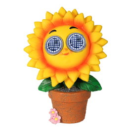 Lumineo Figurine solaire tournesol jaune en forme de pot de fleurs, 15,5 x 10,5 x 21,5 cm