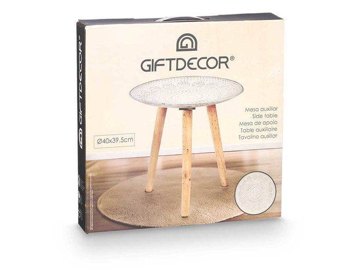 Giftdecor Table en Bois avec Décoration Mandala Blanc 40 cm (Set de 6)