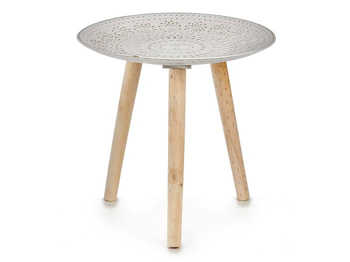 Giftdecor Table en Bois avec Décoration Mandala Blanc 40 cm (Set de 6)