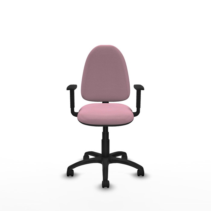 Chaise de bureau Aýna avec mécanisme de contact permanent de base, recouverte de tissu rose. Équipée d'une base en polyamide noir, d'accoudoirs 1D et de roulettes en nylon de 50 mm Chaise de bureau Aýna avec mécanisme de contact permanent de base, recouverte de tissu rose. Équipée d'une base en polyamide noir, d'accoudoirs 1D et de roulettes en nylon de 50 mm
