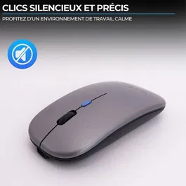 Souris sans fil Bluestork M-WL-OFF105 Silencieuse - Bluetooth 5.0 / dongle USB 2.4 GHz, ultra-plate, gris et noir