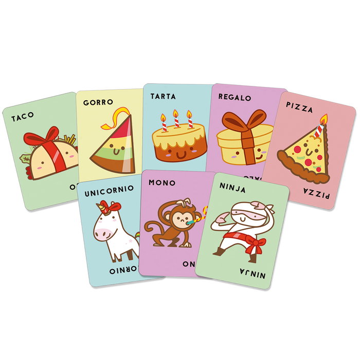 Lúdilo - Jeu de cartes Taco, Gorro, Tarta, Regalo, Pizza (Réf. 803105) - Jeu d'ambiance et de rapidité en espagnol/portugais - À partir de 8 ans
