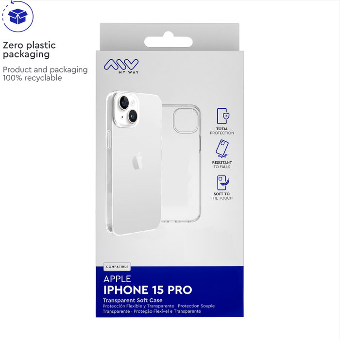 Myway Coque transparente pour Apple iPhone 15 Pro - Protection TPU fine et légère