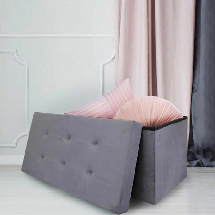 Home Deco Factory Pouf coffre pliable gris foncé Home Deco Factory Pouf coffre pliable gris foncé