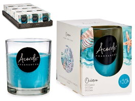 Acorde Bougie en Verre Océan 30 Heures - Bleu 7x7x7,7cm (Set de 12)