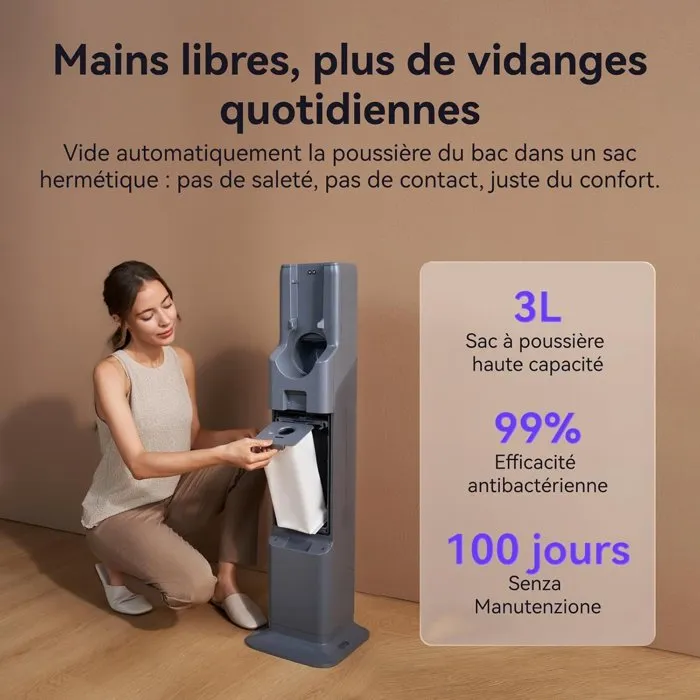 Narwal V40 Aspirateur Balai sans Fil avec Station d'Auto-Vidage - 28000 Pa - Autonomie 120 min - Anti-Emmelement des Poils