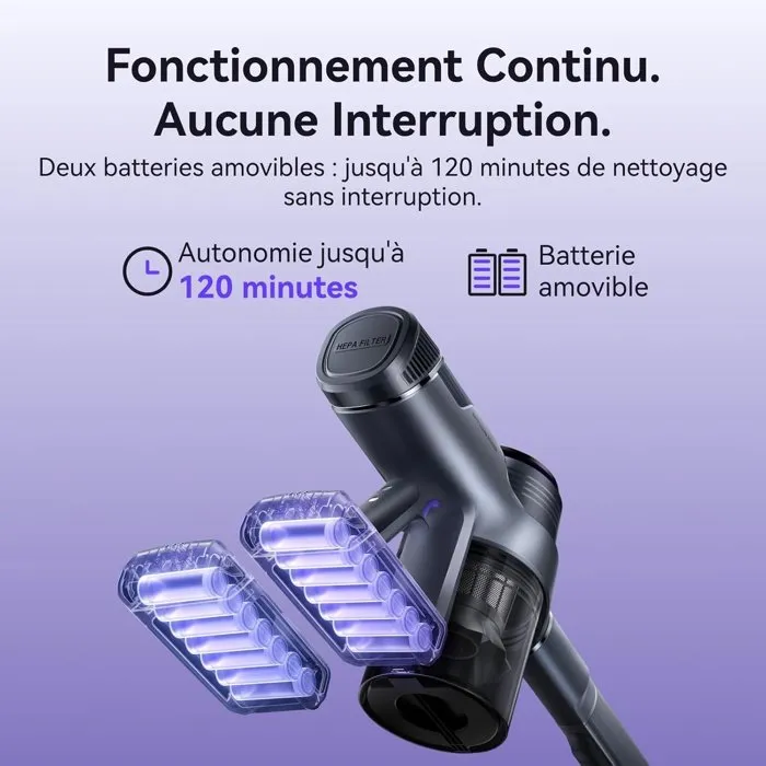 Narwal V40 Aspirateur Balai sans Fil avec Station d'Auto-Vidage - 28000 Pa - Autonomie 120 min - Anti-Emmelement des Poils