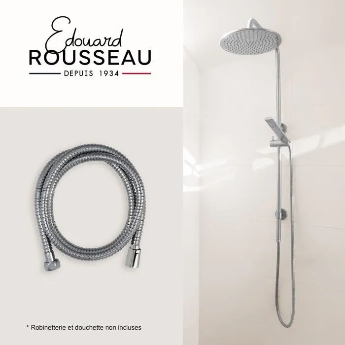 Edouard Rousseau Flexible de douche inox chromé 1.75 m avec écrou métal anti-torsion et sertis de sécurité pour économie d'eau
