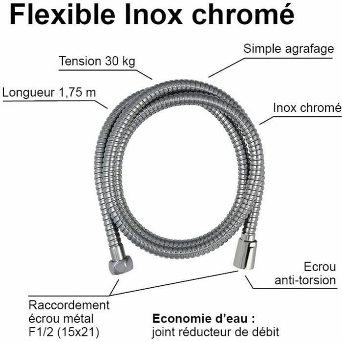Edouard Rousseau Flexible de douche 1,75 m Inox chromé Edouard Rousseau Flexible de douche 1,75 m Inox chromé