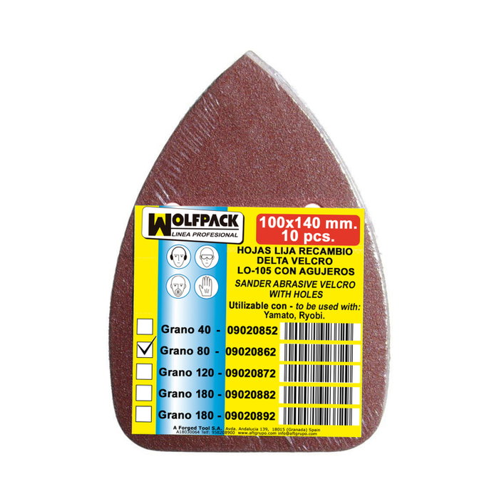 WOLFPACK LINEA PROFESIONAL Feuilles de ponçage delta velcro grain 80, pack de 10 pièces