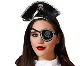 Kit Pirate Bandeau et Cache-œil Noir Brillant avec Nœud Atosa