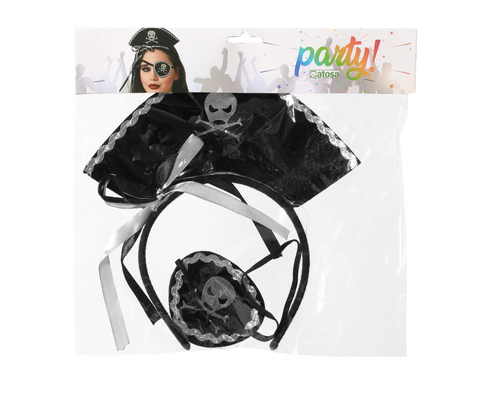 Kit Pirate Bandeau et Cache-œil Noir Brillant avec Nœud Atosa