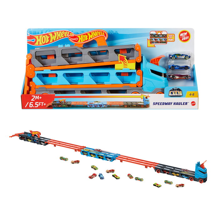 Hot Wheels Super Transporteur Extensible avec Piste de Course